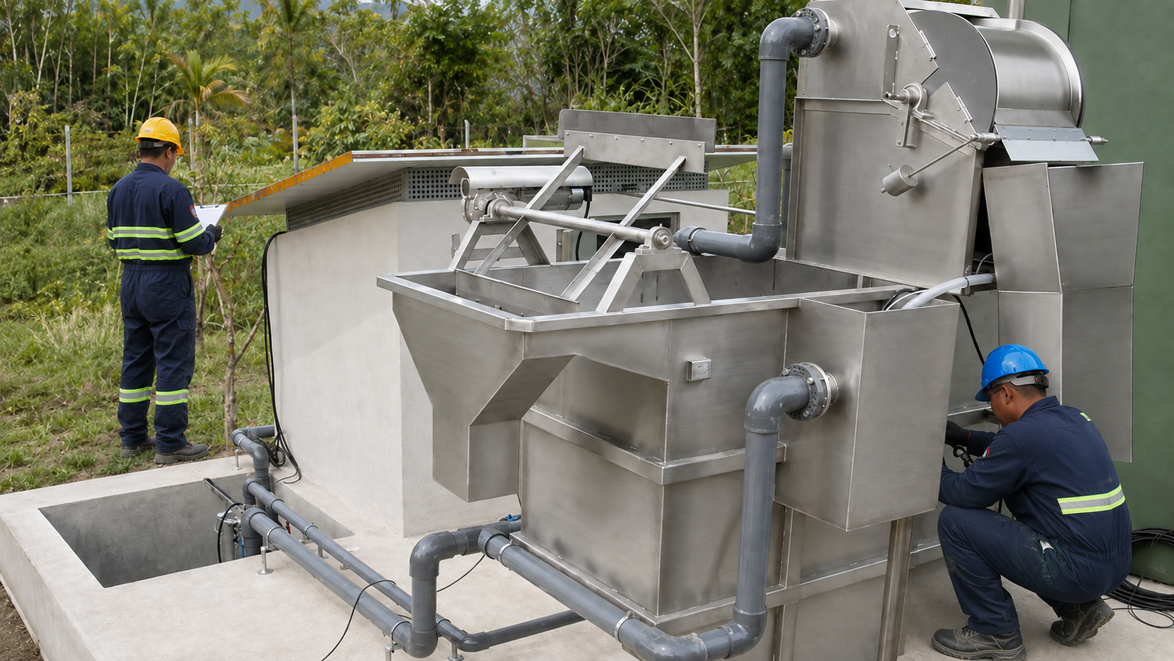 Planta de pretratamiento para aguas residuales industriales con cribado desarenado y desengrasado